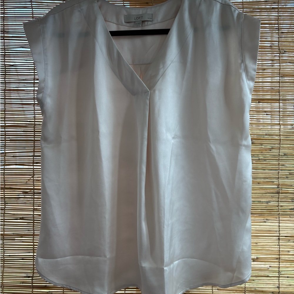 LOFT Women's Cream Satin V-Neck Blouse